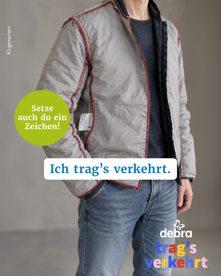 Person mit verkehrt getragener Jacke