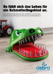 Kampagnensujet Krokodoc - Plastikkrokodil mit geöffnetem Maul mit scharfen Zähnen