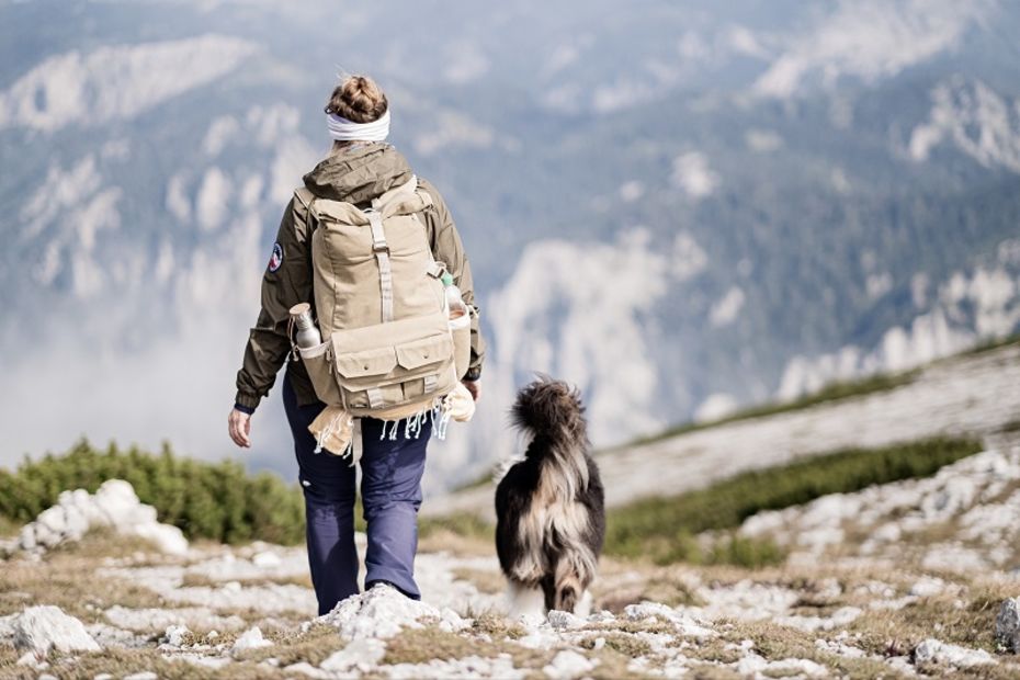 Wanderin von hinten mit Hund