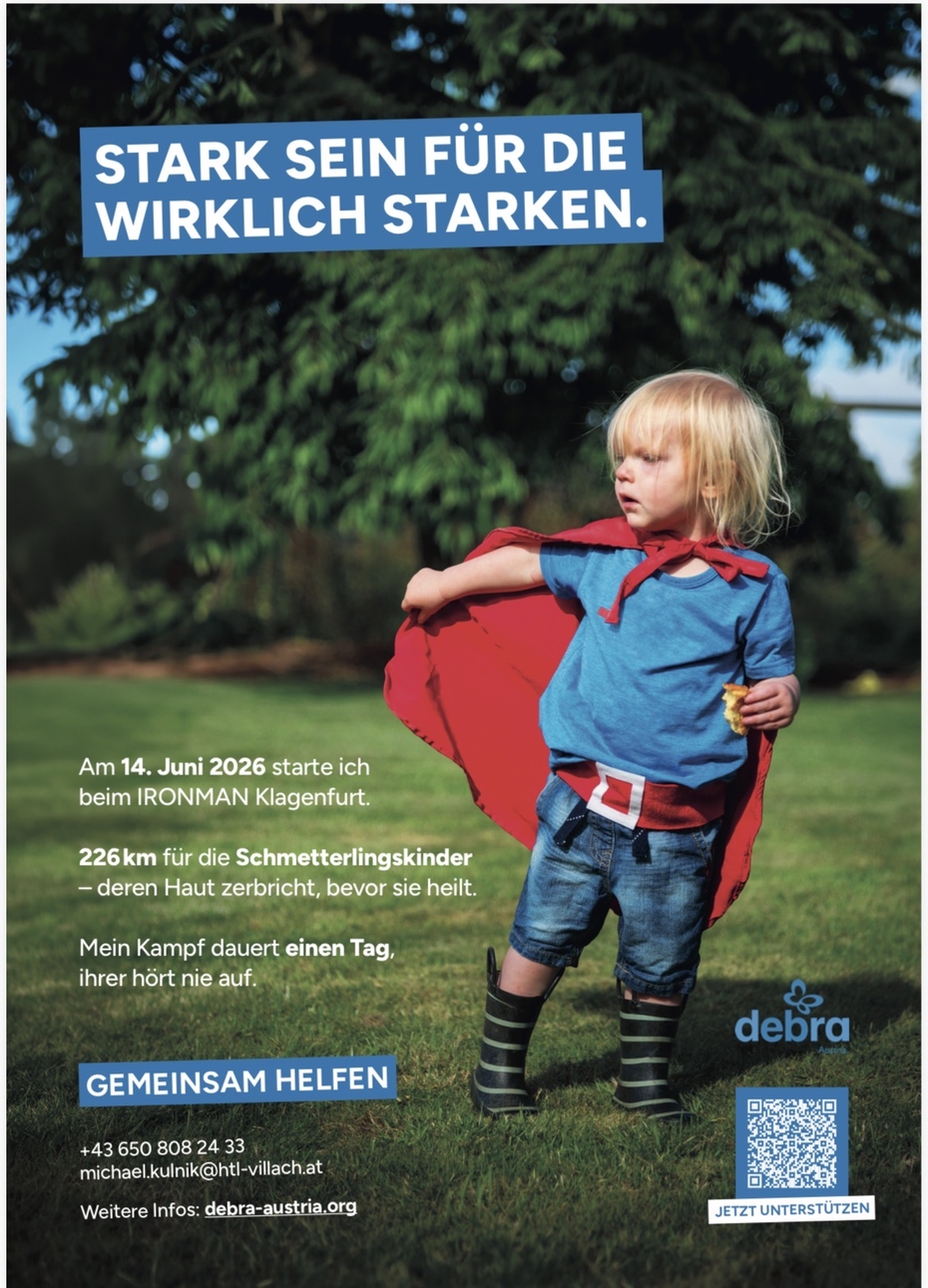 Flyer zur Aktion von Michael Kulnik, ein blondes Kind mit Superman-Outfit steht auf einer Wiese